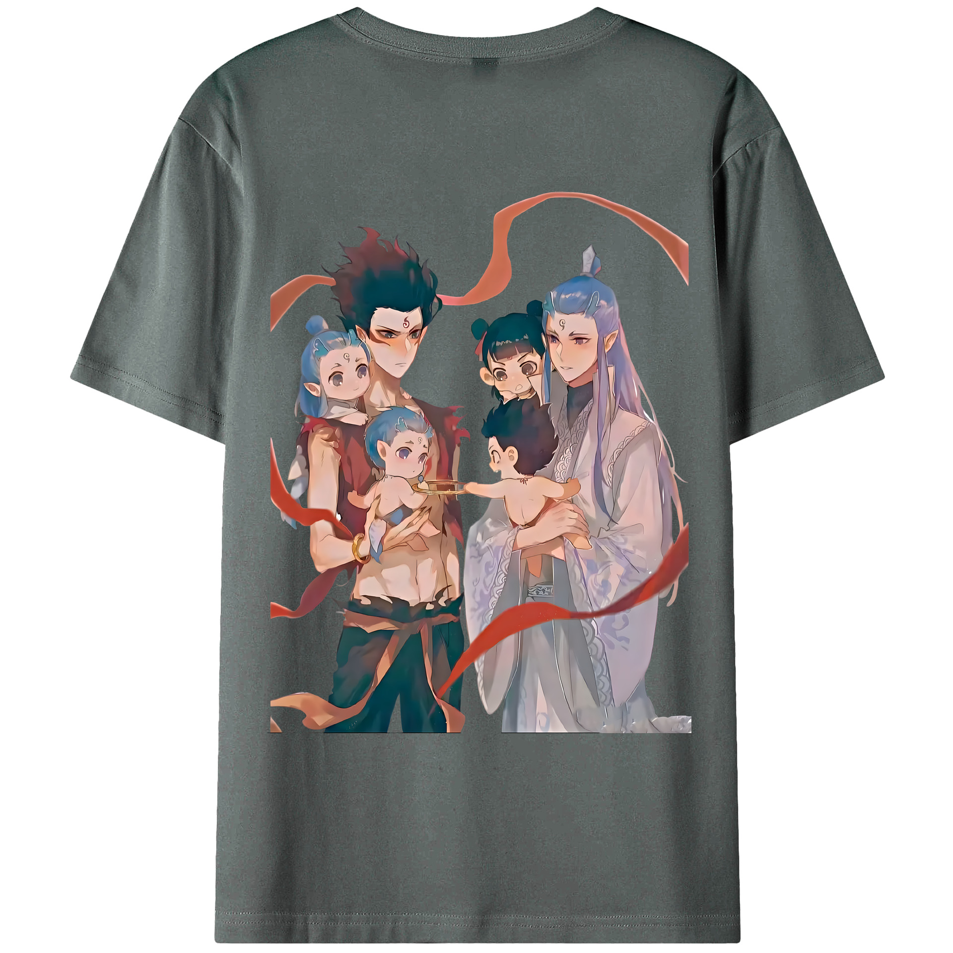 （画像用） Ne Zha 2 ナタ 魔童の大暴れ 綿100％ メンズ半袖Tシャツ（バックプリント） 通気性